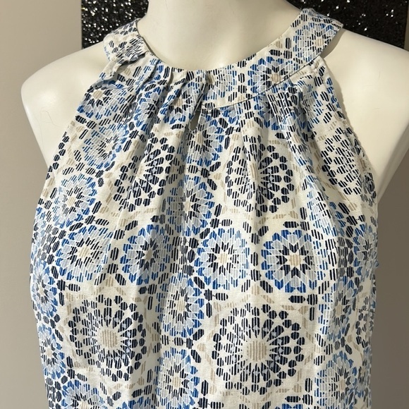 Tommy Bahama White Blue Geometric Halter Linen Top Sleeveless Top size S - Picture 2 of 9